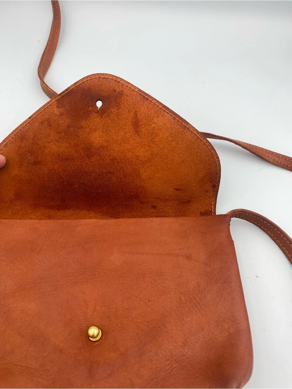 Tan Leather Envelope Crossbody Bag with Gold Stud